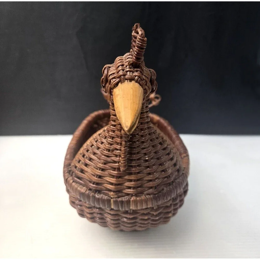 Vintage Wicker Rattan Rooster Chicken Basket Planter Handwoven Farmhouse Decor